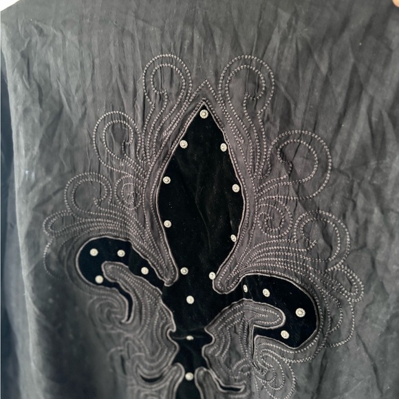 English Heroes Fleur-de-Lis Embroidery Cotton Button Down Shirt Grunge Goth - Picture 12 of 16